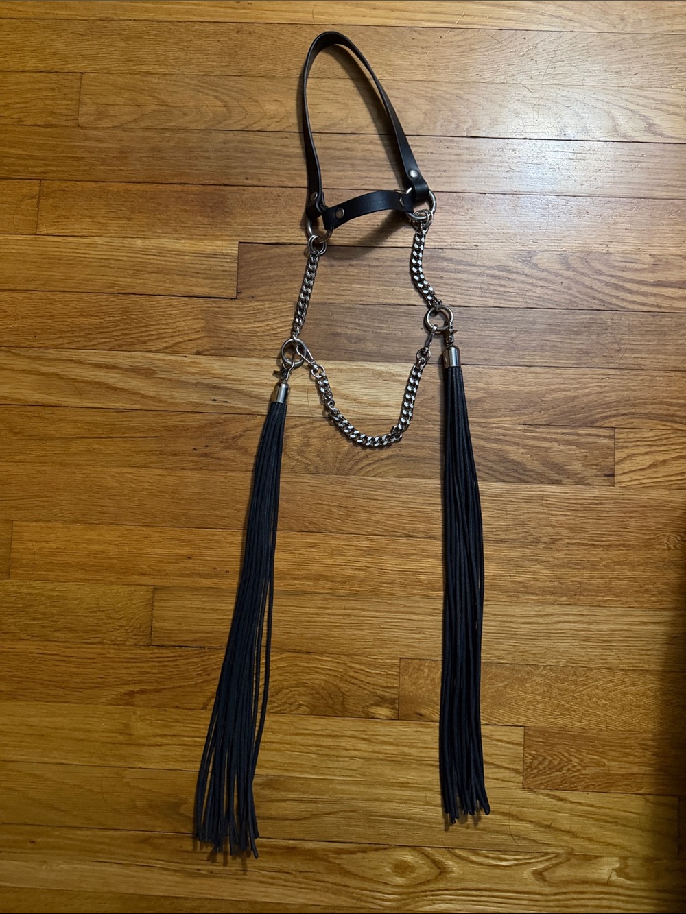 NWT Custom Black Leather & Chain Headpiece - Picture 4 of 12